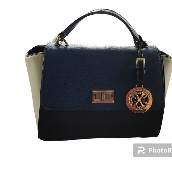 Christian Lacroix Handbags - Christian Lacroix top handle bag in white, black and blue.